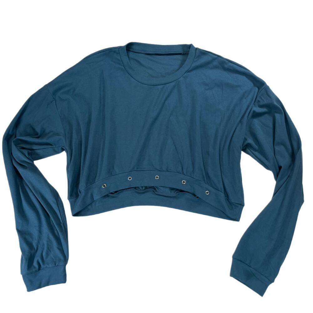 Unbranded Blue Grommet Hem Cropped Sweatshirt Pullover XXL Women’s Oversized